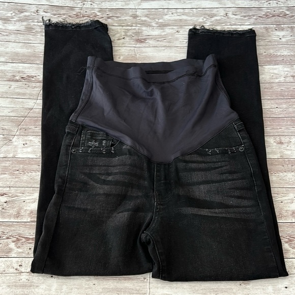 Pinkblush Faded Black Distressed Raw Hem Full Panel Maternity Jeans - Picture 4 of 10